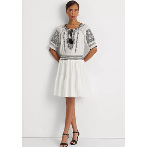 Lauren Ralph Lauren Women Embroidered Cotton Voile Dress White Size 10